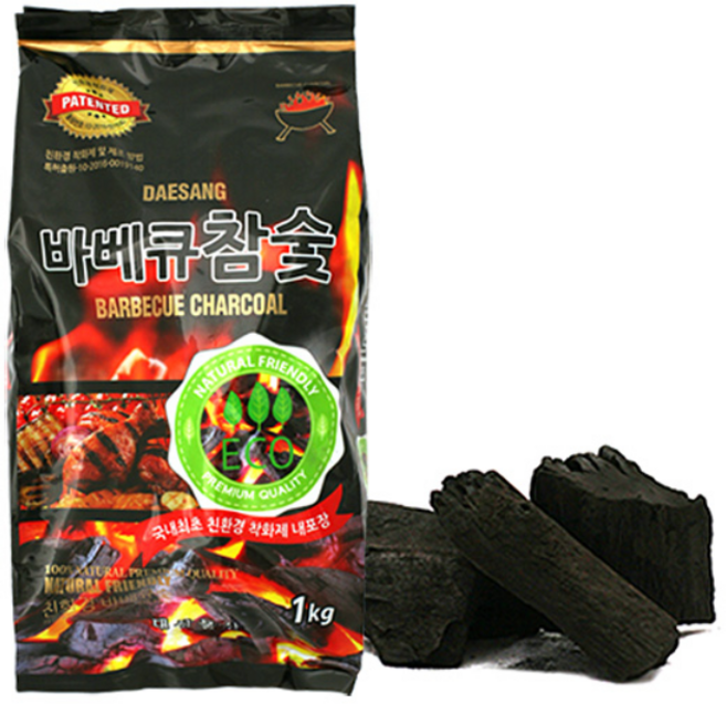 바베큐 참숯 1kg 1봉지 (착화제 중량 포함) 숯 차콜 구이용숯 캠핑숯 바베큐용숯 바베큐용 차콜 봉지숯, 1개