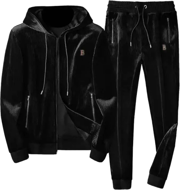 남성 벨벳 트레이닝 세트 따뜻한 후드집업 밴딩 팬츠 투피스 루즈핏 상하세트