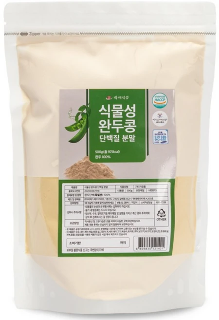 백세식품 독일산 식물성 완두콩단백질 분말 500g HACCP 인증제품, 1개 - 쿠팡