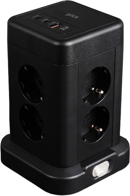 지클릭커 타워 8구 고용량 4000W USB 멀티탭 NP708PD 블랙, 1개, 타워형 8구 블랙, 1.8m