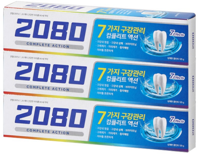2080 컴플리트액션 쿨민트향 치약, 120g, 3개