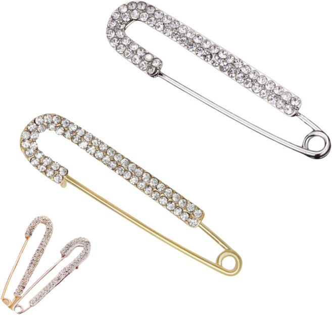 루비담 큐빅 빅옷핀브로치, 2개, 골드+실버