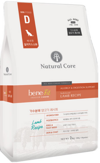 네츄럴코어 베네핏 가수분해 애견사료 피부/피모+알러지, 양고기, 2kg, 1개
