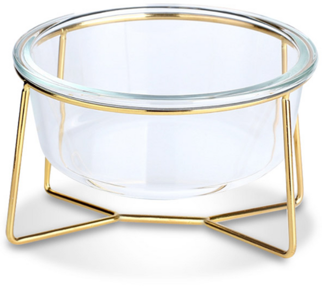 딩동펫 반려동물 라인 유리 투명 식기 1구 소형, 골드, 1개