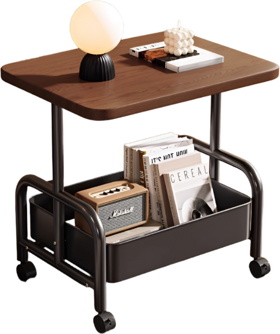오브제홈 이동식 원목 수납 사이드테이블, 블랙 우드