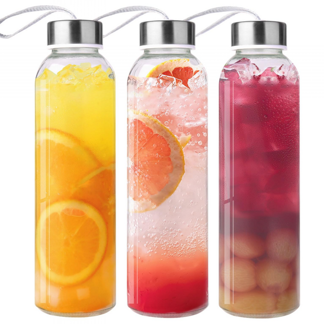 휴대용 유리 물병 스테인리스 스틸 병뚜껑, 3개, 500ml