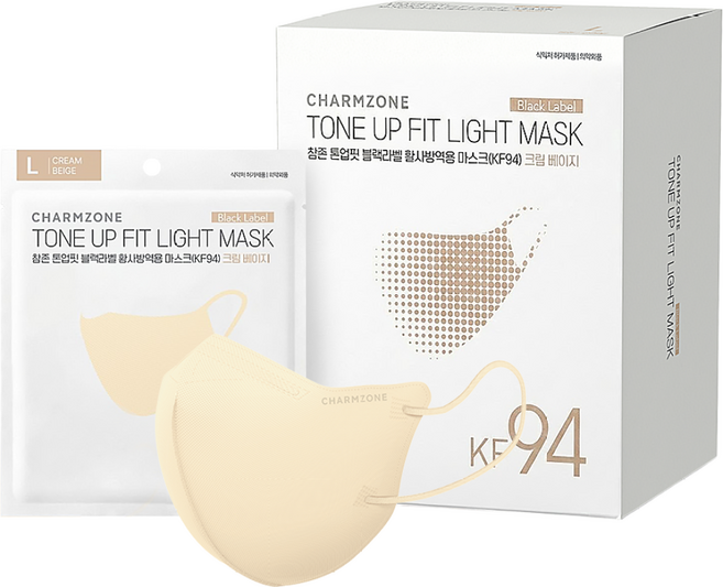 참존 톤업핏 블랙라벨 라이트 황사방역용 KF94 마스크 대형, 25개입, 1개, 크림 베이지