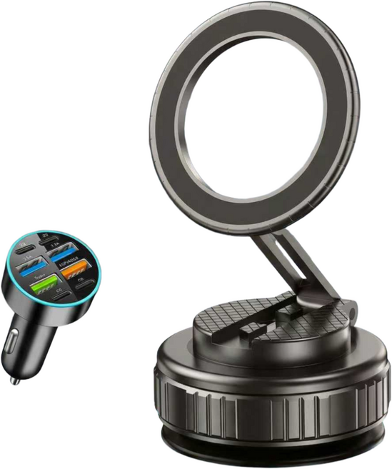 카이네틱 맥세이프 차량용 거치대 강력 진공 흡착식 360회전 접이식 전차종, 검은색, 2개
