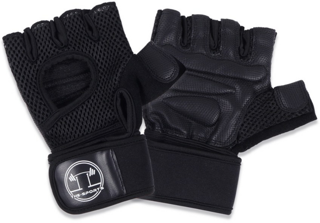 더스포츠 5구 손목 보호 트레이닝 장갑 헬스 크로스핏 통풍 장갑 웨이트 턱걸이, 1개, 블랙