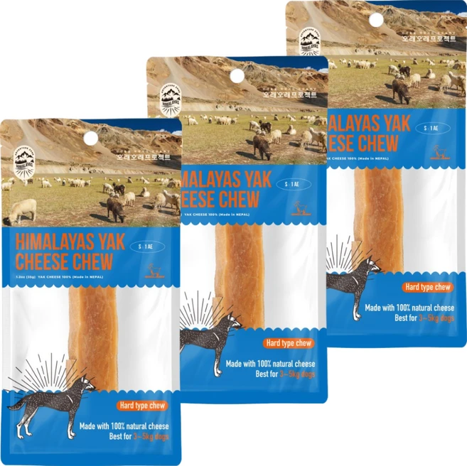 오래오래프로젝트 강아지 오래먹는 간식 히말라야 야크치즈 야크츄 S 3팩, 1개, 90g - 쿠팡