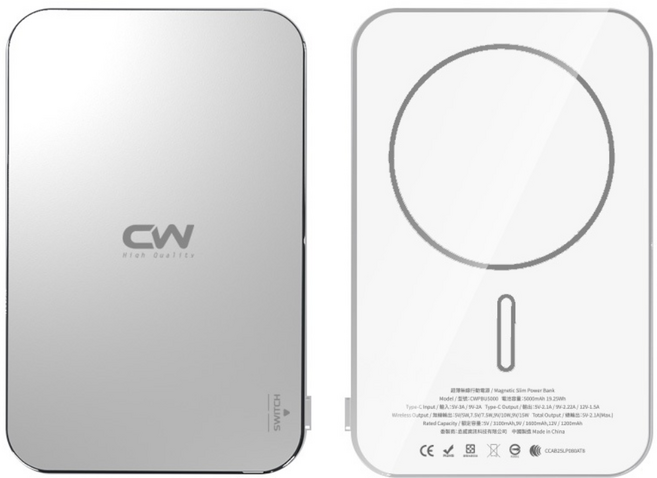 CW 超薄磁吸行動電源 PD快充 Magsafe無線充電 Type C 迷你隨身充, 銀色,5000mAh, 銀色, 5000mAh