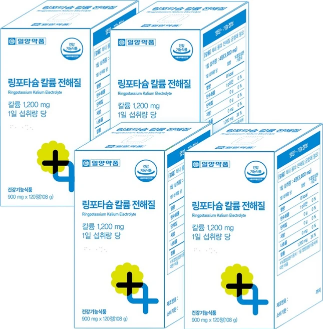 일양약품 링 포타슘 칼륨 전해질 수분 밸런스 워터 균형 영양제, 4개, 120정 - 쿠팡