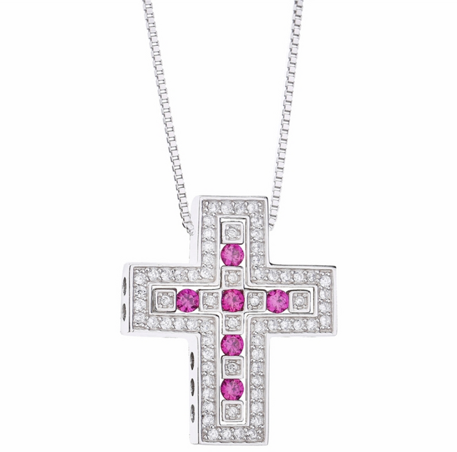 워스워드 레트로 다이아몬드 장식 십자가 펜던트 실버 목걸이