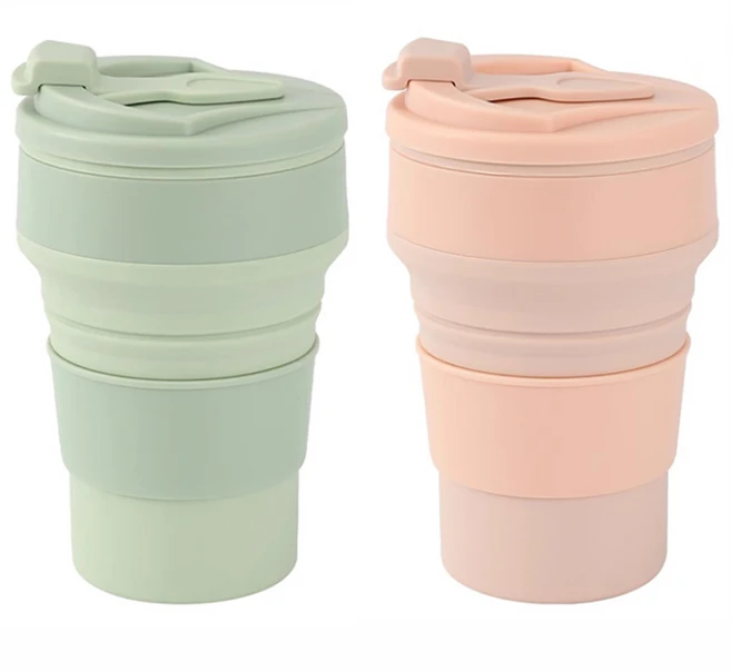 1+1 접이식 실리콘 텀블러 500ml 접는 폴딩 컵 자바라컵 콜드컵 신기한 물병 물통 압축 접이식컵 휴대용 포켓 실리콘컵 등산 포켓병 파스텔 보틀 바틀, 애플그린, 피치핑크, 1세트 - 쿠팡