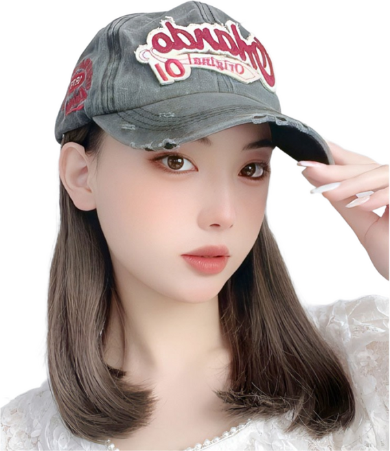 하이유니 스트레이트 중단발 볼 캡 모자 가발, 다크브라운, 1개