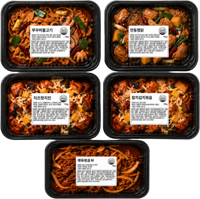 푸라보 초간편 맛집 덮밥소스 제육+치즈핫치킨+참치김치+쭈꾸미불고기+안동찜닭 덮밥PRO3.0, 190g, 15개