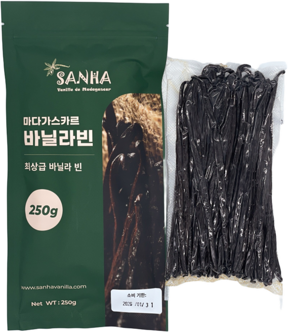 산하 마다가스카르 최상급 버번 바닐라빈, 1개, 250g