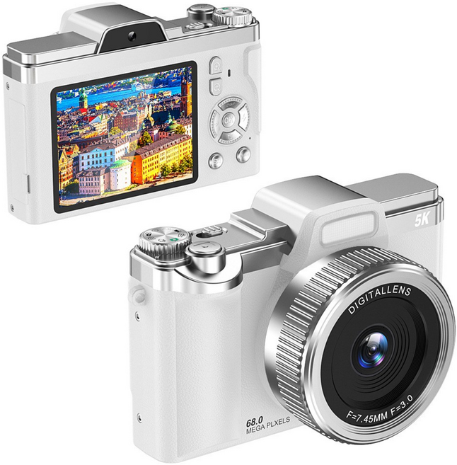 PYHO 카메라 6800w고화질 휴대용 디지털 카메라 16X 디지털 줌, 흰색 64GB