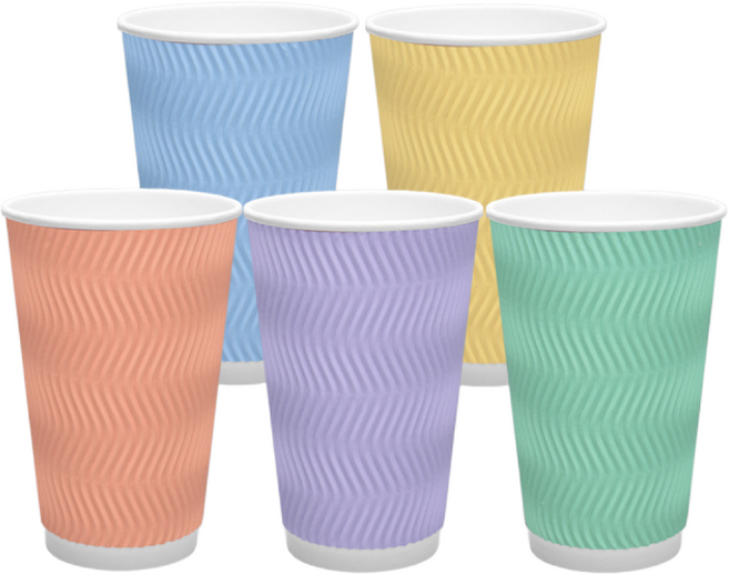 [실속형] 3중 단열 종이컵 웨이브 파스텔 혼합5종 16oz 500개, 1개
