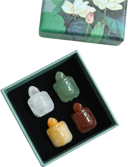 케이트가든 행운석 미니 거북이 4P + 연꽃박스 세트 모형 재물운 장식품, 4P+연꽃박스(7.5x7.5cm)