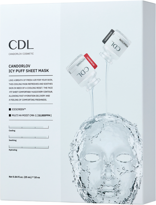 칸도럽 아이시 퍼프 시트 마스크 25ml*10ea 리프팅 눈가 주름 탄력 펩타이드 안면 타이트닝 윤곽 붓기 디톡스, 1개, 10개입