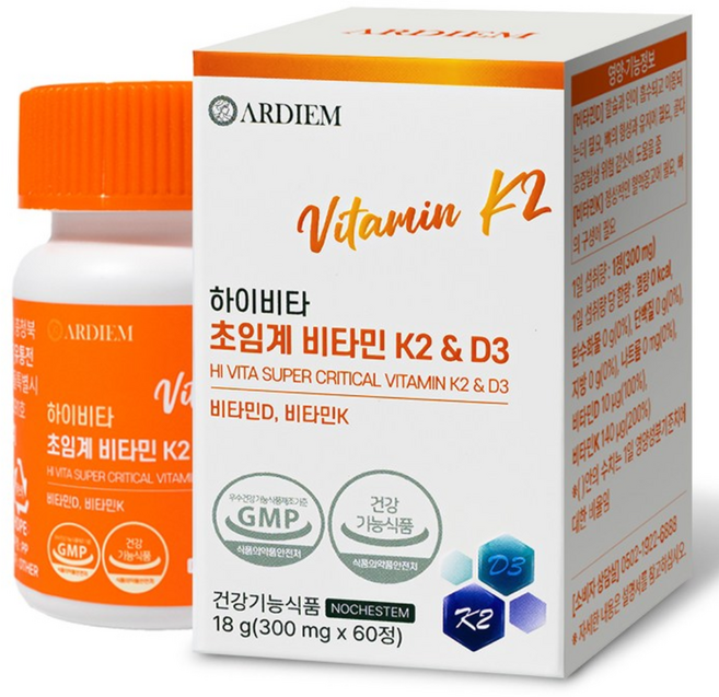 아르디엠 하이비타 초임계 비타민 K2&D3 메나퀴논 MK7 300mg, 1개, 60정