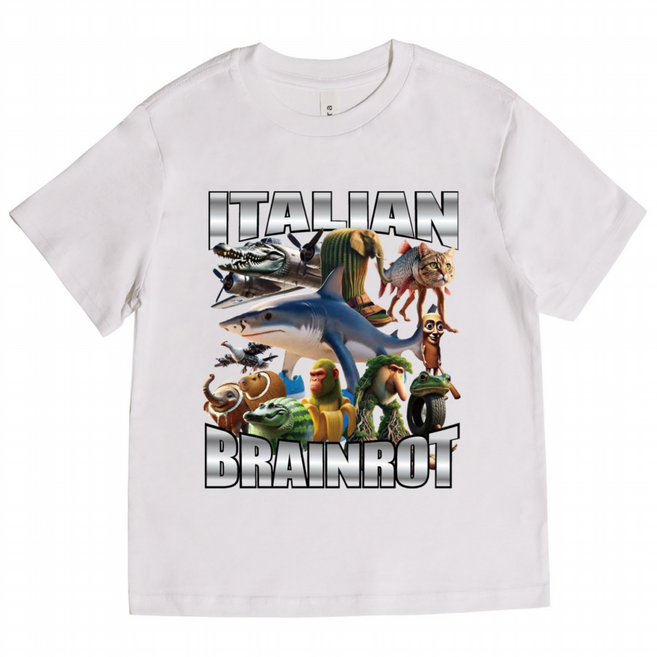 꼬므떼 이탈리안 브레인롯 여름 아동 반팔 티셔츠 26수 순면 밈 티셔츠 기획 등원룩 형제룩