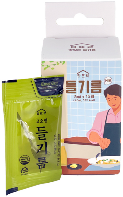 맛뜨락 고소한 일회용 캠핑용 휴대용 미니 들기름 소포장, 15개, 3ml