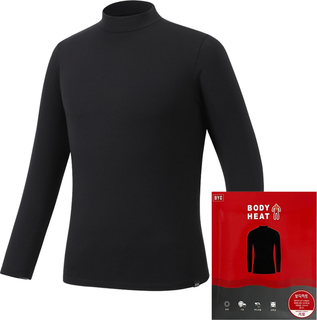 BYC 남자 탄탄한 기모 겨울 내복상의 보디히트 기능성 히트텍 목 폴라티