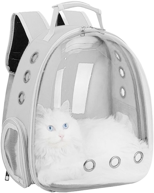 우아지오 반려동물 투명 외출가방 우주선 백팩, 1개, 그레이