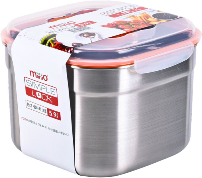 마루오 심플락 국산 스테인리스 밀폐용기 김치통 핸디 정사각 2호 5.9L, 1개, 본품