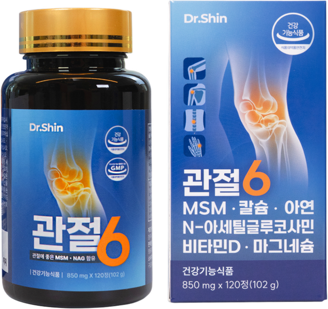닥터신 관절6 뼈 근육 관절 건강 6in1 영양제 MSM NAG 비타민D 칼슘 마그네슘 아연, 120정, 1개