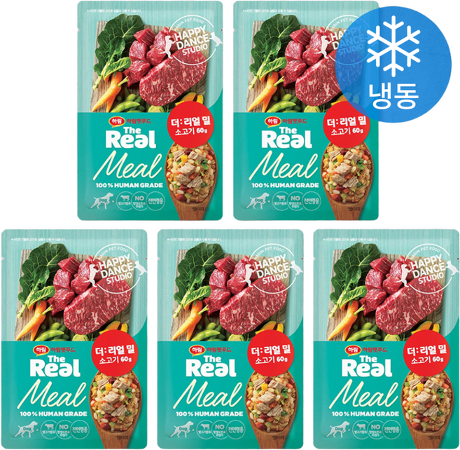 하림펫푸드 전연령 강아지 더리얼 밀 냉동 화식사료, 소, 60g, 5개