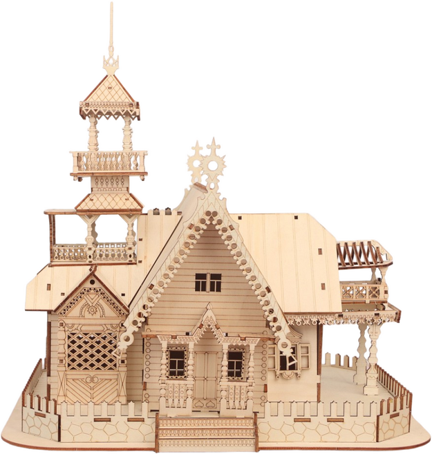 투데이리빙 DIY 3D 나무 입체 퍼즐 LED 별장 집 우드 모형 아이큐 집중력 향상 조립 키트 취미 만들기, W99061M, 원목, 223피스, 1세트, 원목