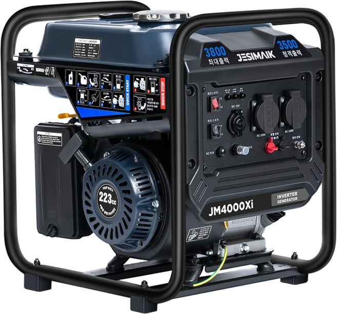 JESIMAIK JM4000Xi 인버터 발전기 경량화 대용량 연료탱크 공사 현장용 풀 기능 패널 DC 포트 탑재 내구성이 우수 고출력 정격 3500W 최대 3800W, 1개