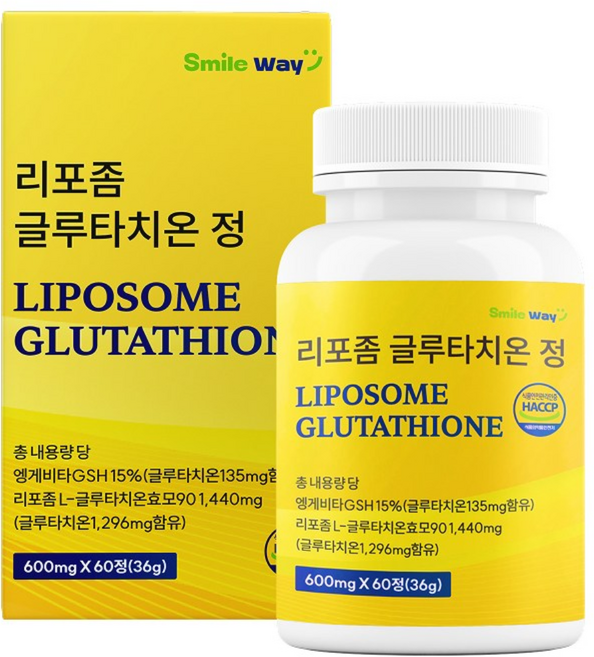 스마일웨이 리포좀 글루타치온 600mg 고함량 식약처인증 HACCP 멀티 비타민C 고순도 L-글루타치온 미백 피부 항산화 영양제, 2개, 60정