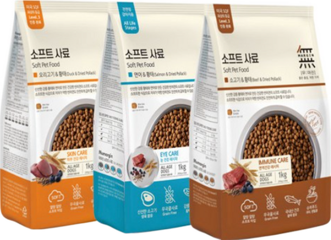 무마진 강아지부터 노령견도 좋아하는 피부건강 장건강 눈건강 소프트사료, 1kg, 2개, 소+황태