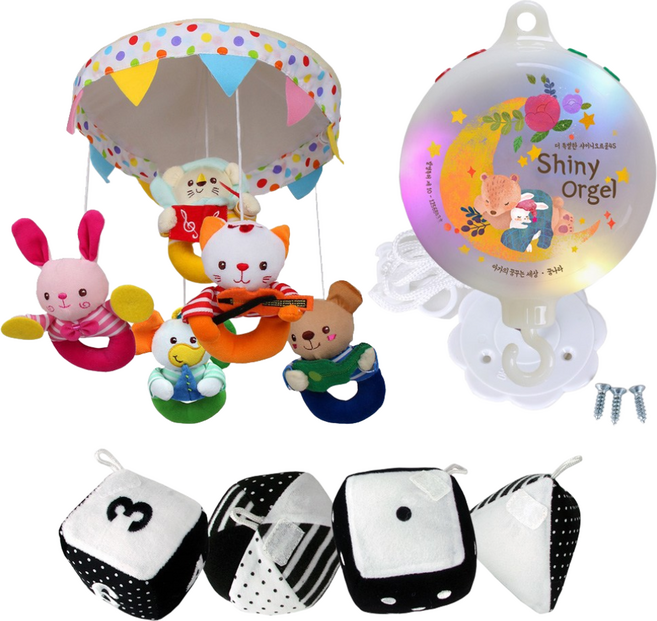 꿈나라 모빌, 동물악단 흑백컬러 더블 모빌+샤이니자동오르골, 1개