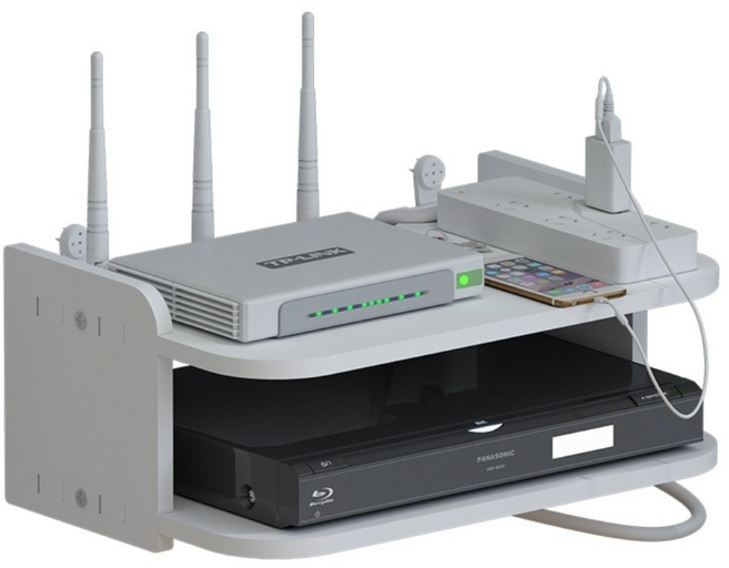 까마느 무타공 셋탑박스 정리함 공유기 거치대 다용도 셋톱박스 받침대, 2층 셋톱 박스 거치대, 1개