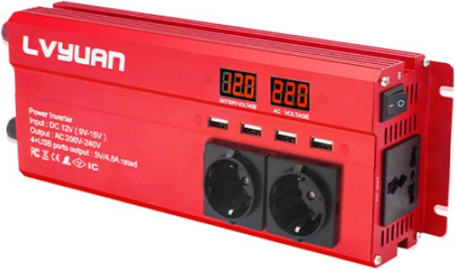 루앤 유사계단파 차량용 2000W 인버터 220V 60hz 한국형 KC인증, 1개, 레드 용량 2000W 전압 12V