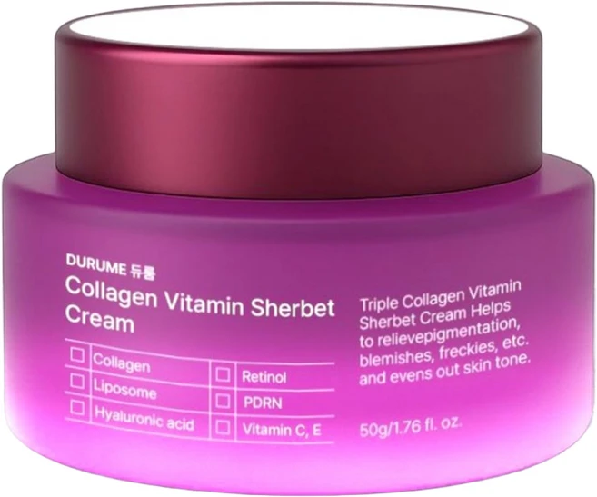 듀룸 비타민 샤베트 크림 - 주름개선 콜라겐 리포좀 비타민C 레티놀 PDRN 히알루론산 비타민E 함유 - 저자극 수분 진정 기미크림, 1개, 50ml - 쿠팡