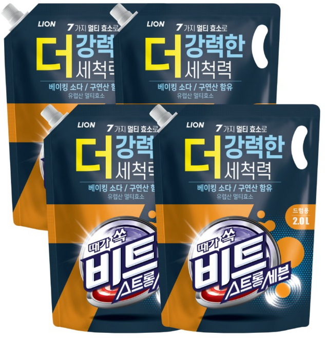 비트 스트롱 세븐 드럼용 액상세제 리필, 2L, 4개