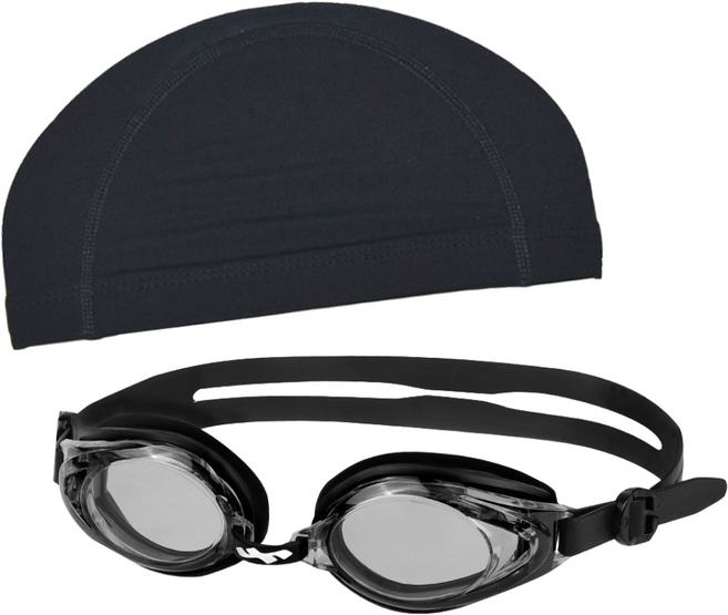 국내생산 아퀴스트 김서림방지 안티포그 수경 TG-1510 + 스판 수모 세트 성인 아동 어린이 초등 키즈 물안경 수영모자 실내수영장 생존수영용품, 1세트, 블랙_블랙
