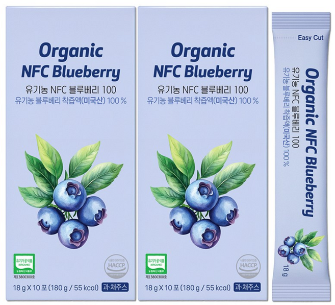 [이롭핏] 유기농 NFC 블루베리 스틱 즙 주스 100%, 2박스, 180g