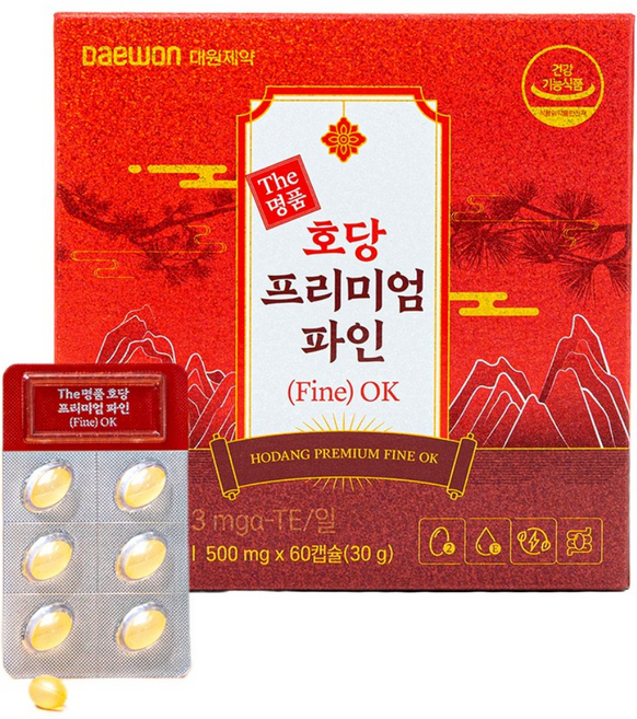 대원제약 비타민E 솔잎증류농축액 더 명품 호당 프리미엄 파인 OK 식약청 인정 건강기능식품 장용성 캡슐 적송유 송침유 오일 기름, 60개, 500mg