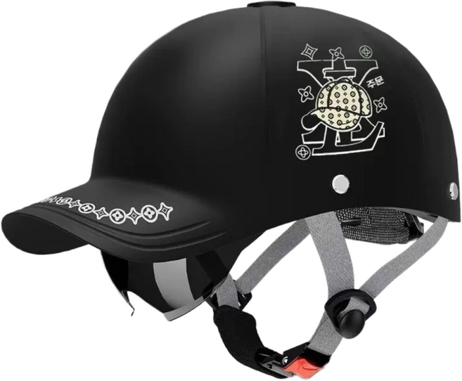 ANYOU 전기 오토바이 캡 모자 남녀공용 자외선 차단 통기 안전모, 블랙