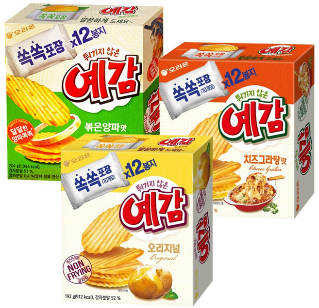 오리온 예감 오리지널 192g+치즈그라탕 204g+볶음양파맛 204g (총 3개), 192g, 1세트