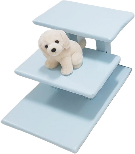 1 DECO 3단 무독성 방수 강아지계단 나무계단 높이조절, 3단 나무계단 아이스 블루
