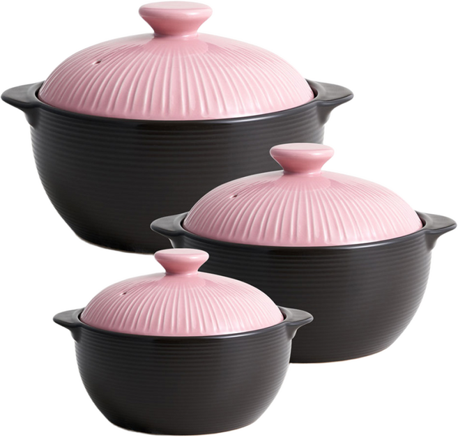 [한국도자기리빙] 리한 라인팟 무균열 뚝배기 3종세트 18+16+12cm 핑크, 1개