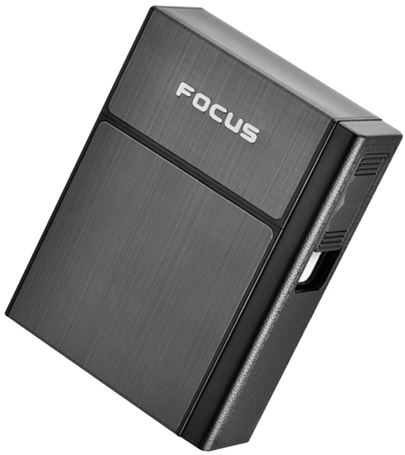 FOCUS 二合一充電菸盒打火機, 1個, 原裝彩盒＋充電線（黑色款）